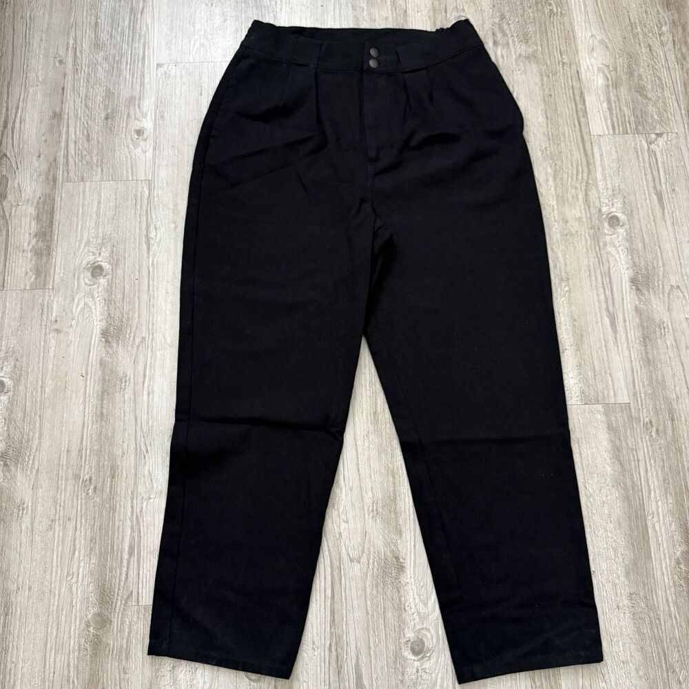 Lucy & Yak Black Organic Cotton Pleated Trousers W34 Tapered Dark Academia Pants